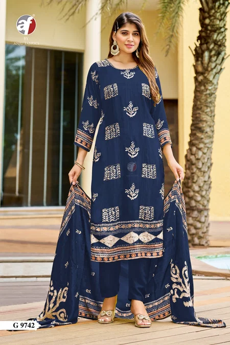 G 9742 And 43 By Af Natural Crepe Kurti With Bottom Dupatta Suppliers In India
